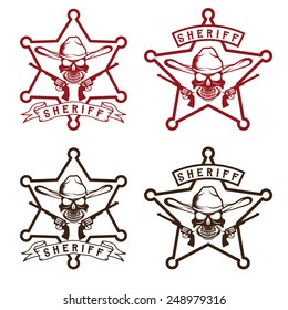 star of sheriff with skull in hat and guns