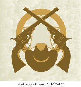 Star of the sheriffs hat and old firearms. The illustration on a white background.