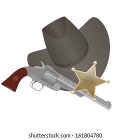 Star of the sheriff's hat and small arms. The illustration on a white background.