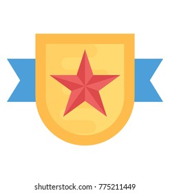 A star shield badge with ribbon flat icon