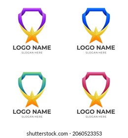 star shield logo design, star and shield, combination logo with 3d colorful style