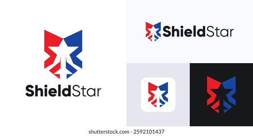 Star shield logo or Shield logo design, Modern cyber shield logo illustration design premium inspiration, shield national logo design vector element, Badge symbol.