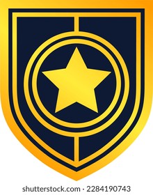 logotipo estrella y escudo, oro y azul