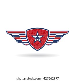 Star shield with wings logo. Vector graphic design