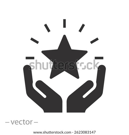 star shine, star in the hands icon, outline high reward, status good quality, flat vector illustration