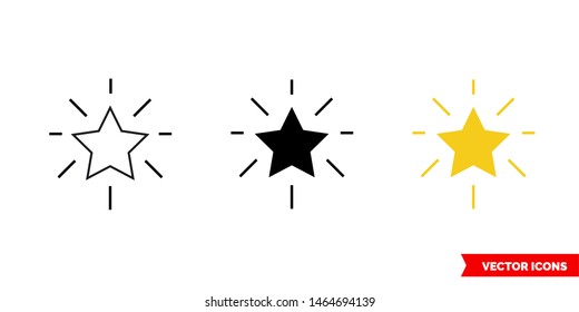 Star shine icon of 3 types: color, black and white, outline. Isolated vector sign symbol.