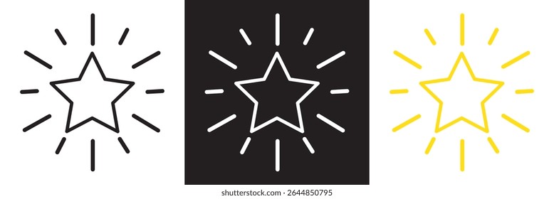 Star shine icon of 3 types: color, golden, black and white, outline. Isolated vector sign symbol. Brand awareness icon. star shine line icon. Web icons universal set for web and mobile.
