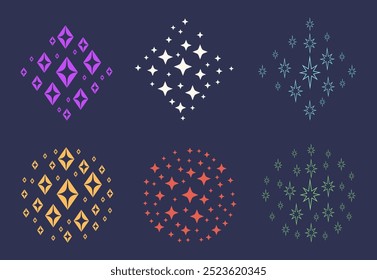 Star shine line glitter sparkl decoration isolated set. Vector flat graphic design illustration