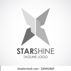 Star shine of metallic abstract vector and logo design or template silver steel business icon of company identity symbol concept