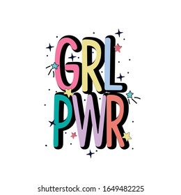 star shine text line color girl power tee illustration art vector