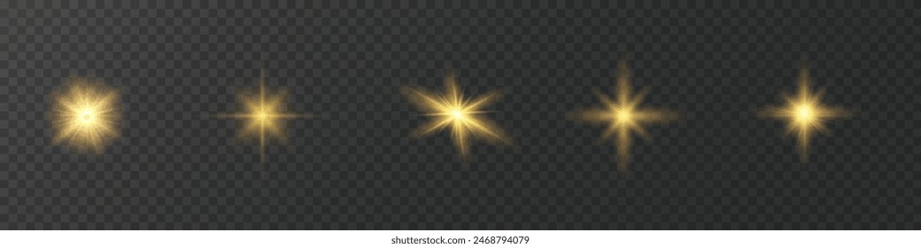 Star shine vector set. Golden light rays collection.