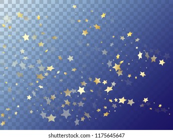 Star shining gold gradient sparkles on transparent background. Chic vector magic stars gold falling sparkles with gradient texture on transparent. Birthday confetti tinsels decor.