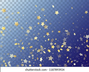 Star shining gold gradient sparkles on transparent background. Trendy vector magic stars gold falling sparkles with gradient texture on transparent. Party starburst scatter backdrop.
