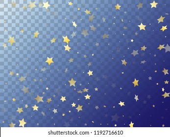 Star shining gold gradient sparkles on transparent background. Holiday vector magic stars gold falling sparkles with gradient texture on transparent. Birthday confetti glitter decoration.