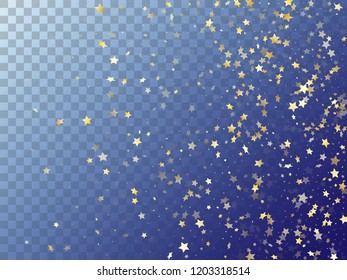 Star shining gold gradient sparkles on transparent background. Carnival vector magic stars gold falling sparkles with gradient texture on transparent. Birthday starburst lights banner pattern.