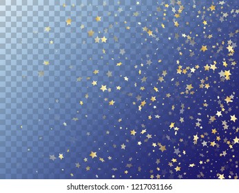 Star shining gold gradient sparkles on transparent background. Cosmic vector magic stars gold falling sparkles with gradient texture on transparent. Birthday starburst fireworks backdrop.