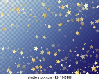 Star shining gold gradient sparkles on transparent background. Twinkle vector magic stars gold falling sparkles with gradient texture on transparent. New Year tinsels scatter flying pattern.