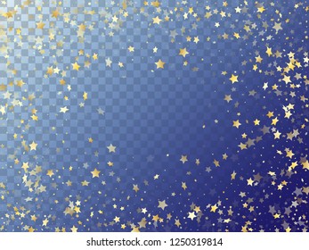 Star shining gold gradient sparkles on transparent background. Festive vector magic stars gold falling sparkles with gradient texture on transparent. New Year starburst fireworks backdrop.
