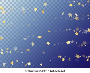 Star shining gold gradient sparkles on transparent background. Twinkle vector magic stars gold falling sparkles with gradient texture on transparent. Christmas starburst lights poster pattern.
