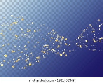 Star shining gold gradient sparkles on transparent background. Carnival vector magic stars gold falling sparkles with gradient texture on transparent. Birthday starlight banner backdrop.