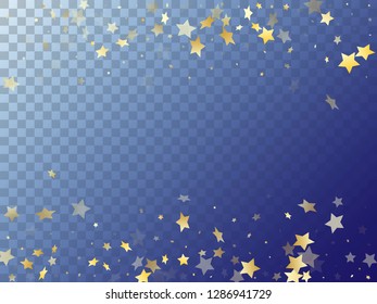 Star shining gold gradient sparkles on transparent background. Trendy vector magic stars gold falling sparkles with gradient texture on transparent. Holiday confetti glitter decoration.