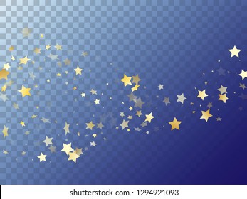 Star shining gold gradient sparkles on transparent background. Abstract vector magic stars gold falling sparkles with gradient texture on transparent. Christmas tinsels flying backdrop.