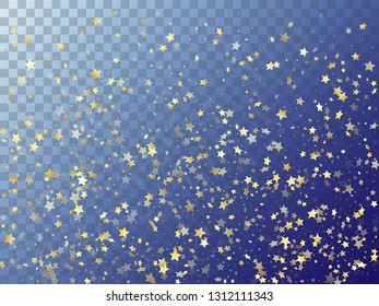 Star shining gold gradient sparkles on transparent background. Astral vector magic stars gold falling sparkles with gradient texture on transparent. Christmas confetti tinsels decoration.