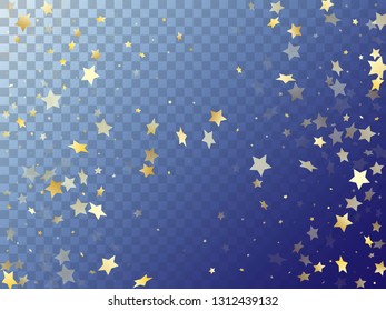 Star shining gold gradient sparkles on transparent background. Luxurious vector magic stars gold falling sparkles with gradient texture on transparent. Party tinsels scatter flying pattern.