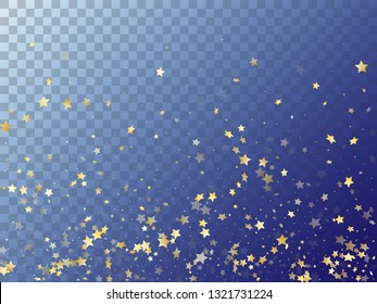 Star shining gold gradient sparkles on transparent background. Modern vector magic stars gold falling sparkles with gradient texture on transparent. Birthday confetti tinsels decor.