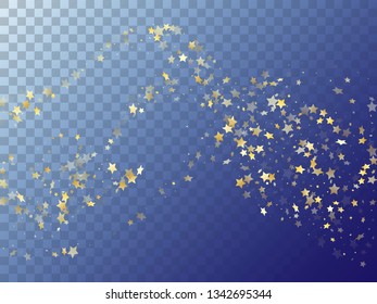 Star shining gold gradient sparkles on transparent background. Cool vector magic stars gold falling sparkles with gradient texture on transparent. New Year starburst flying backdrop.