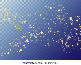 Star shining gold gradient sparkles on transparent background. Rich vector magic stars gold falling sparkles with gradient texture on transparent. Christmas starburst flying backdrop.