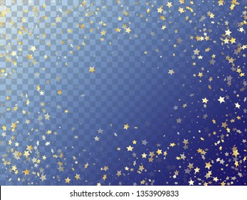 Star shining gold gradient sparkles on transparent background. Flying vector magic stars gold falling sparkles with gradient texture on transparent. Party starburst scatter backdrop.