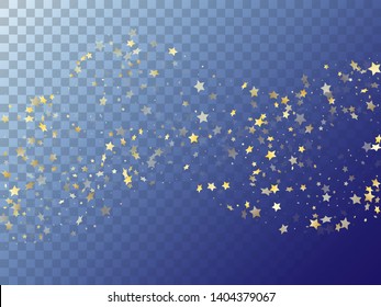 Star shining gold gradient sparkles on transparent background. Geometric vector magic stars gold falling sparkles with gradient texture on transparent. New Year tinsels scatter flying pattern.