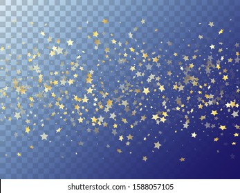 Star shining gold gradient sparkles on transparent background. Vintage vector magic stars gold falling sparkles with gradient texture on transparent. Christmas starburst lights banner pattern.