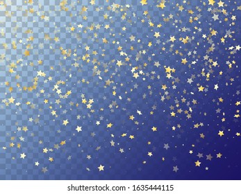 Star shining gold gradient sparkles on transparent background. Chic vector magic stars gold falling sparkles with gradient texture on transparent. Party tinsels scatter flying pattern.