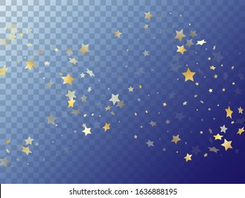 Star shining gold gradient sparkles on transparent background. Festive vector magic stars gold falling sparkles with gradient texture on transparent. Birthday confetti glitter flying pattern.