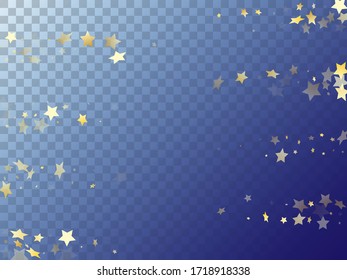 Star shining gold gradient sparkles on transparent background. Stylish vector magic stars gold falling sparkles with gradient texture on transparent. Holiday starburst lights banner pattern.