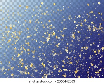 Star shining gold gradient sparkles on transparent background. Cosmic vector magic stars gold falling sparkles with gradient texture on transparent. Holiday starlight poster backdrop.