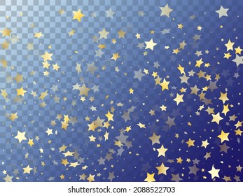 Star shining gold gradient sparkles on transparent background. Modern vector magic stars gold falling sparkles with gradient texture on transparent. New Year starlight banner backdrop.