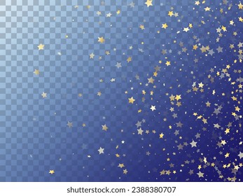 Star shining gold gradient sparkles on transparent background. Glossy vector magic stars gold falling sparkles with gradient texture on transparent. Birthday starburst magical elements.