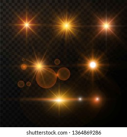 Star shining golden light glow and shimmer highlight effect vector isolated on transparent spark and explosion or burst space particle abstract energy glitter or radiance bright spot blue and lighting