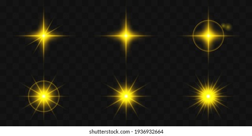 Star shiny golden light effect vector illustration on transparent background