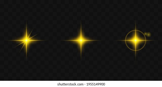 Star shiny golden light effect vector illustration on transparent background