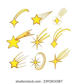 star shoot set cartoon. sky ing, meteor meteorite, bright light star shoot sign. isolated symbol vector illustration