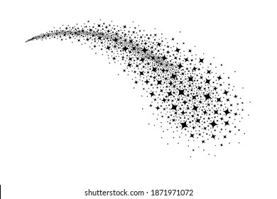 Star. Shooting stars. Trail falling star. Line stardust. Icon black silhouette starry cluster. Abstract bright sparks isolated on white background. Sparkle particle. Design prints. Vector illustration