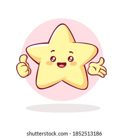 Der Stern zeigt die Daumen hoch. Ein Bild, das für eine Kinderwebsite oder ein Kinderbuch verwendet werden kann. Symbol für Werbung. Vektorbild.