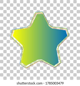 Signo de estrella. Icono de degradado de azul a verde con cuatro contornos de ancho sobre fondo transparente elegante. Ilustración.