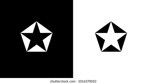 Star sign in counter form on black and white background. Logo, sign with five triangles in flat style