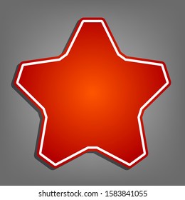 Star sign. Flat red icon with linear white icon with gray shadow at grayish background. Illustration.