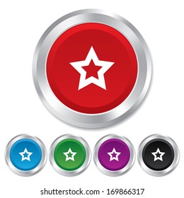 Star sign icon. Favorite button. Navigation symbol. Round metallic buttons. Vector